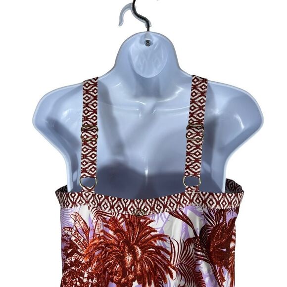 Jantzen Brown and Lilac Palm Tree Print Halter Style Tankini - Picture 5 of 8